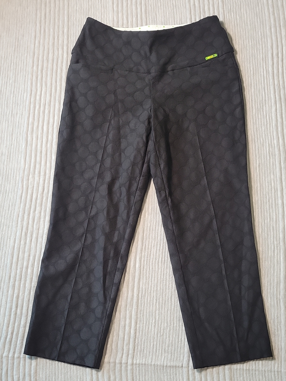 Black Cropped Ponte Pants with Subtle Dot Texture
